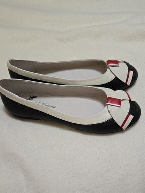 LOLA Ramona Black & White Leather  Ballet Flats with Red Trim NWOT